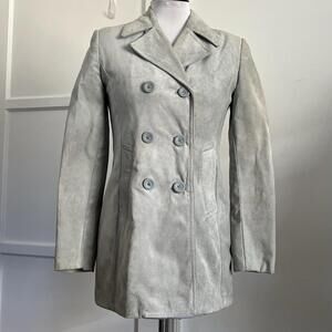 Vintage BEBE San Francisco Suede LEATHER Jacket Blue Double Breasted Coat M y2k